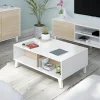 Tavolino da salotto contenitore 100x68cm design elevabile bianco rovere Ines