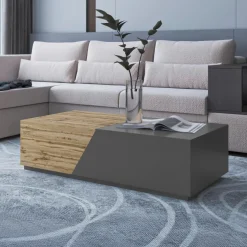 Tavolino da salotto contenitore 124x60cm apribile rovere antracite Modesta