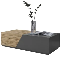Tavolino da salotto contenitore 124x60cm apribile rovere antracite Modesta