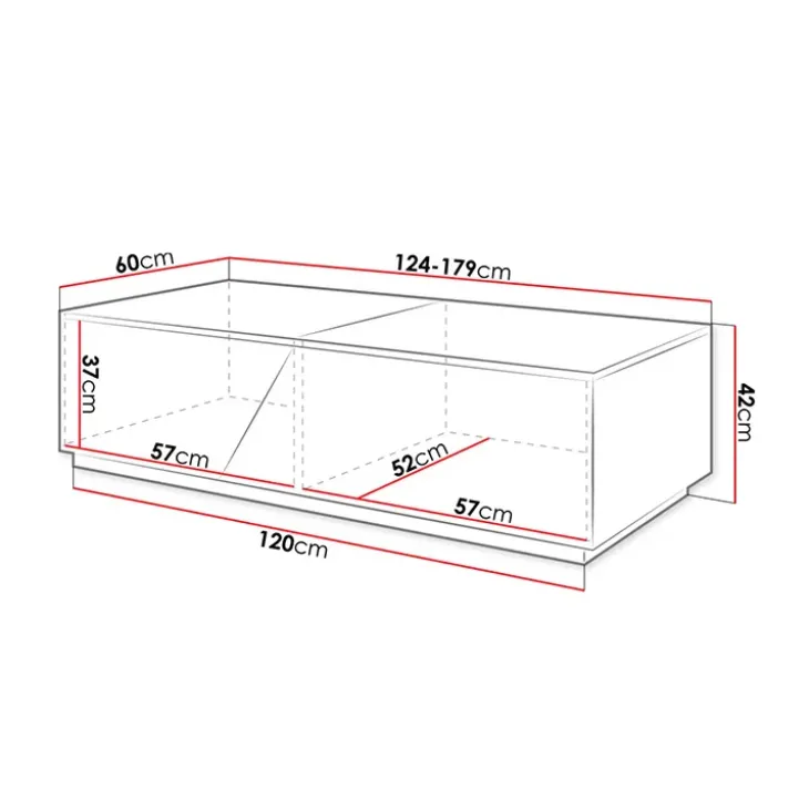 Tavolino da salotto contenitore 124x60cm apribile rovere bianco Modesta