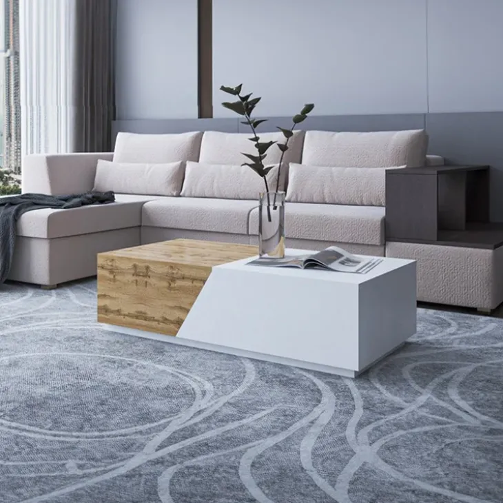 Tavolino da salotto contenitore 124x60cm apribile rovere bianco Modesta