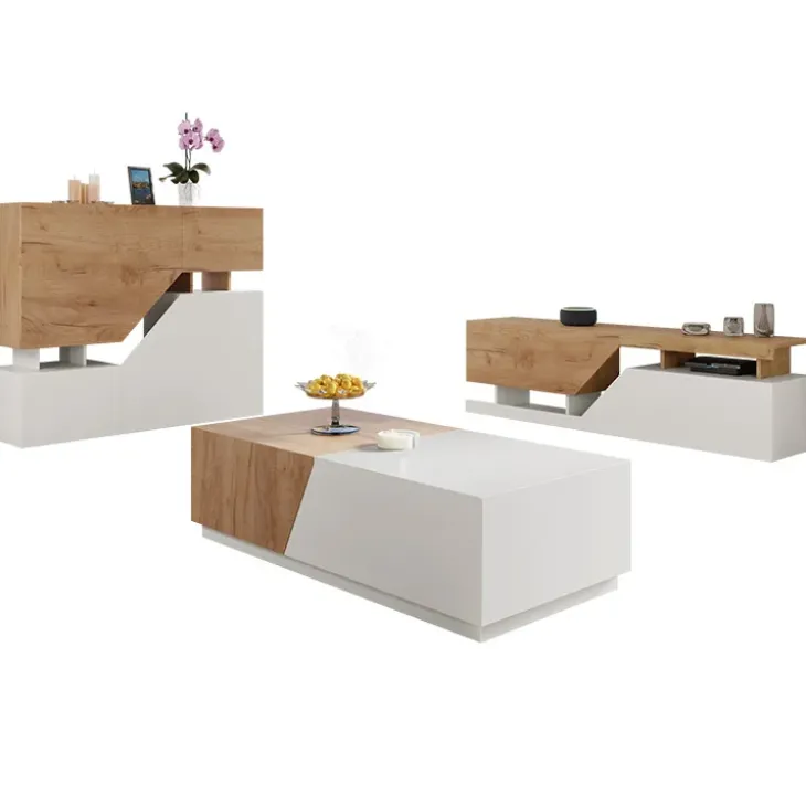 Tavolino da salotto contenitore 124x60cm apribile rovere bianco Modesta