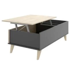 Tavolino da salotto contenitore 99x60cm design moderno rovere grafite Elmer