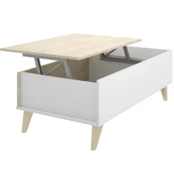 Tavolino da salotto contenitore 99x60cm design rovere bianco opaco Elmer