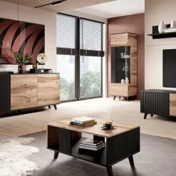 Tavolino da salotto design industrial 92x50cm rovere nero Nandina