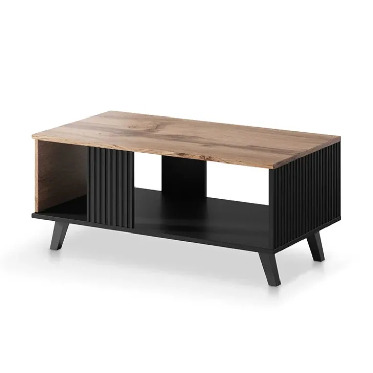 Tavolino da salotto design industrial 92x50cm rovere nero Nandina