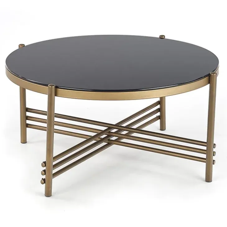 Tavolino da salotto in vetro rotondo 80x80cm nero oro Flam