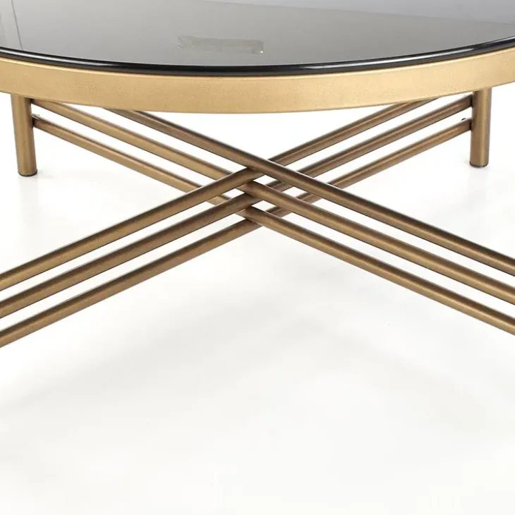 Tavolino da salotto in vetro rotondo 80x80cm nero oro Flam