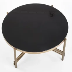 Tavolino da salotto in vetro rotondo 80x80cm nero oro Flam