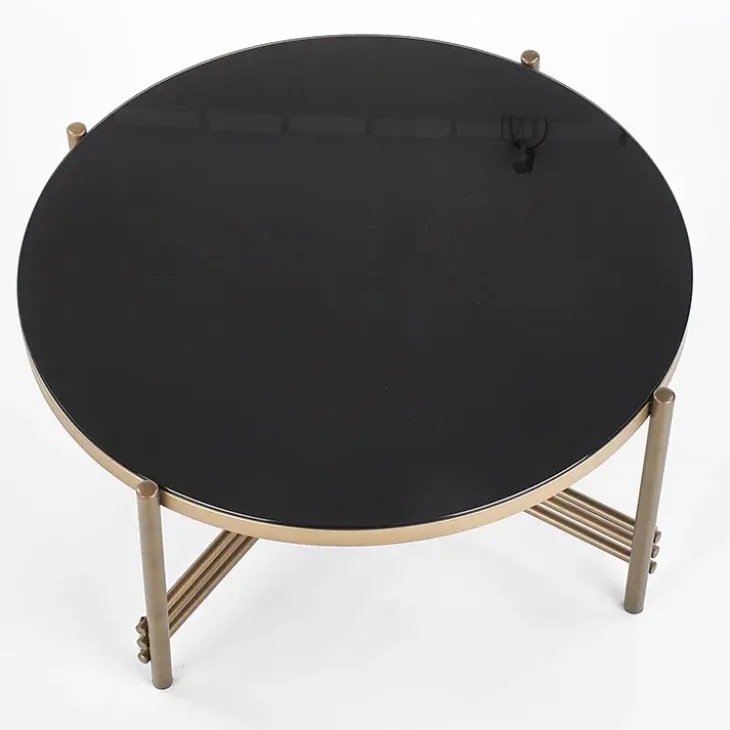 Tavolino da salotto in vetro rotondo 80x80cm nero oro Flam