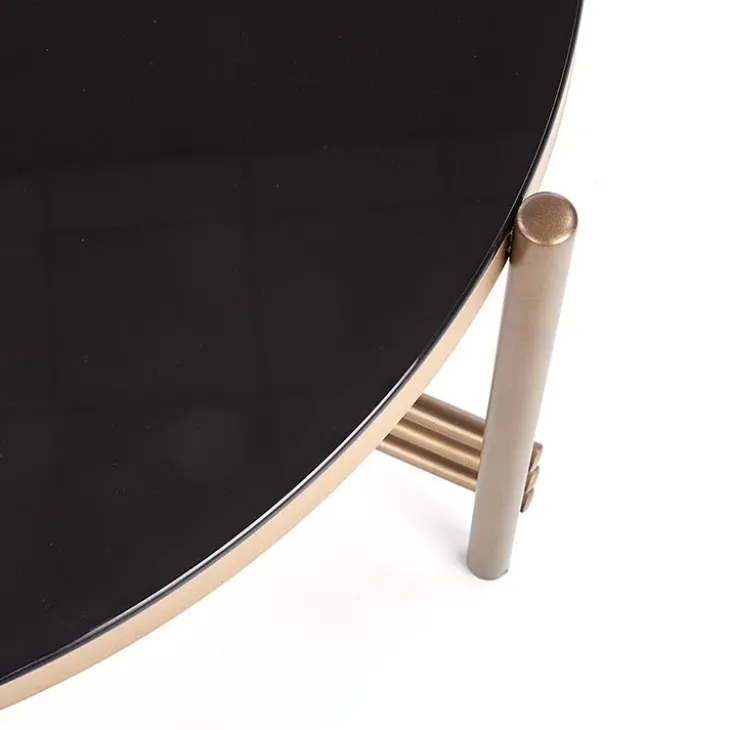 Tavolino da salotto in vetro rotondo 80x80cm nero oro Flam