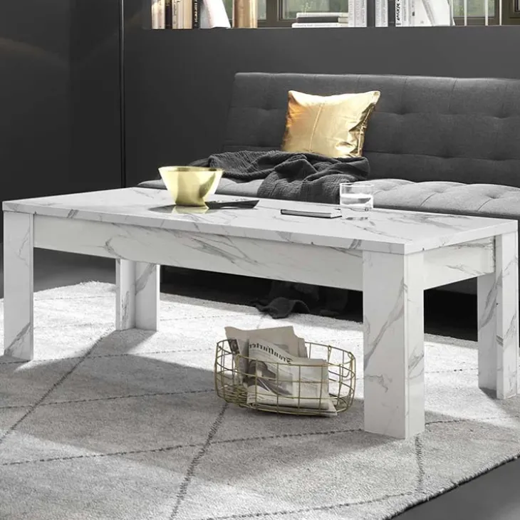 Tavolino da salotto moderno design 122x65cm marmo bianco Viking