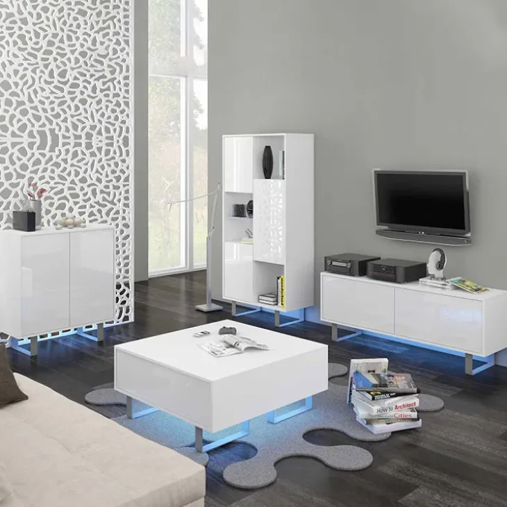 Tavolino da salotto moderno 85x85cm bianco opaco e lucido Milo