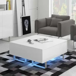 Tavolino da salotto moderno 85x85cm bianco opaco e lucido Milo