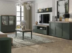 Tavolino da salotto moderno 110x50cm verde scuro quercia Texel