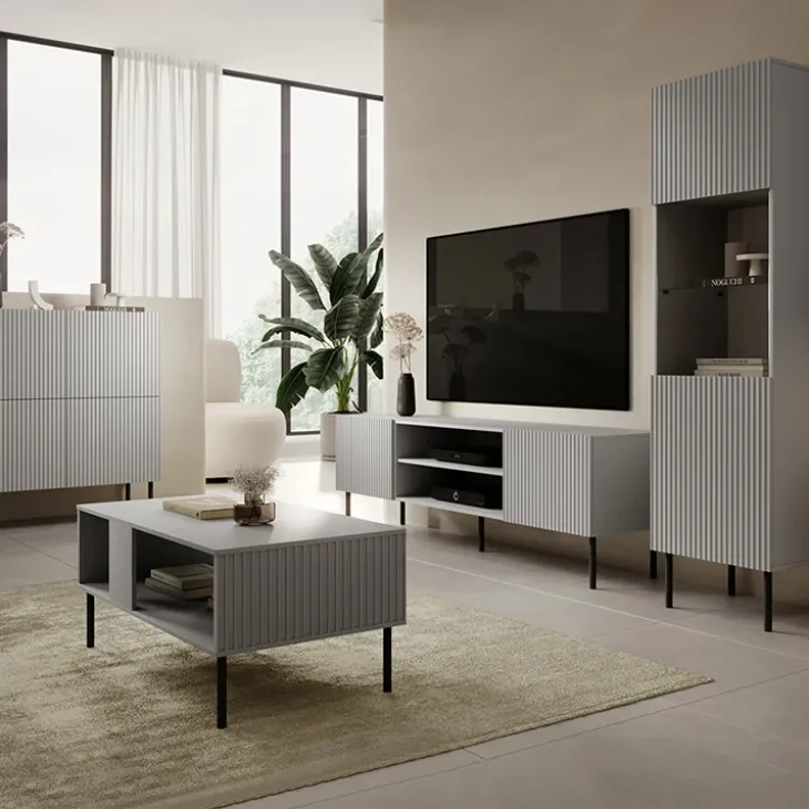 Tavolino da salotto moderno 110x60cm grigio chiaro nero Cadice
