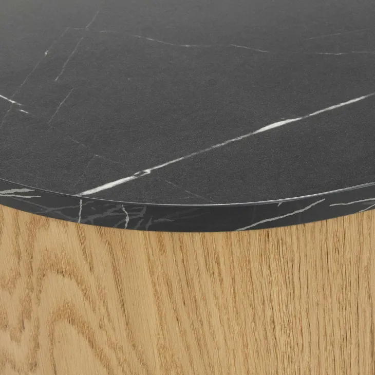 Tavolino da salotto ovale 100x52cm rovere effetto marmo nero Roundi