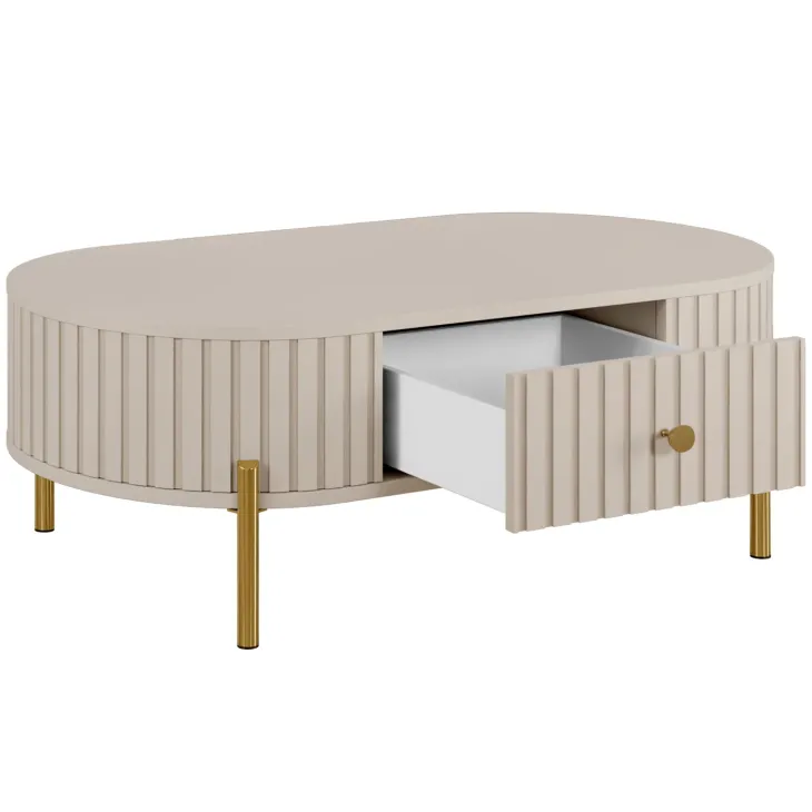 Tavolino da salotto ovale 100x52cm cannettato 1 cassetto beige cashmere Zurik