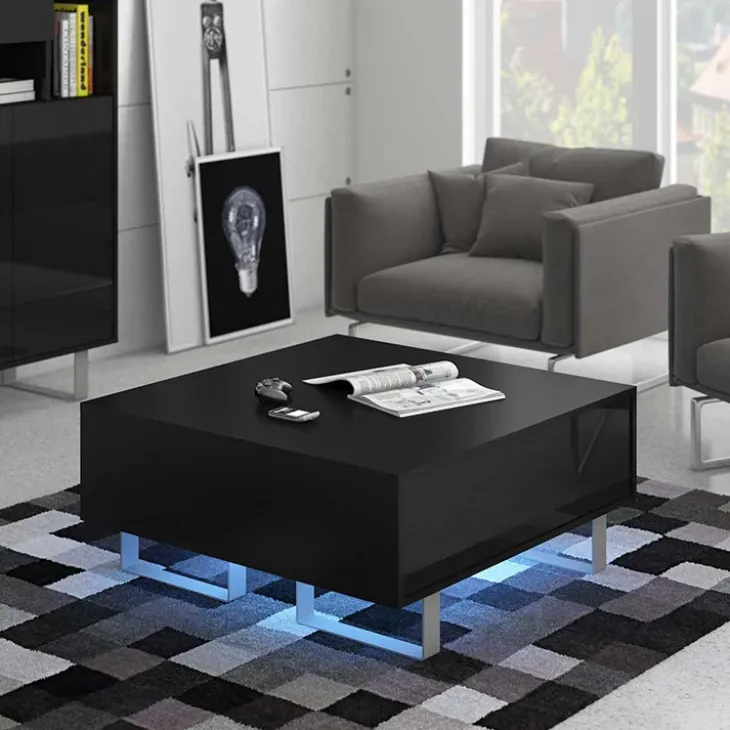 Tavolino da salotto quadrato moderno 85x85cm nero opaco e lucido Milo