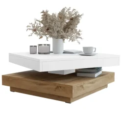 Tavolino da salotto quadrato 70x70cm rotante rovere bianco Rotol