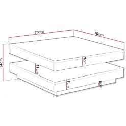 Tavolino da salotto quadrato 70x70cm rotante rovere bianco Rotol