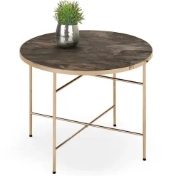 Tavolino da salotto rotondo moderno 60x60cm marmo scuro oro Holar
