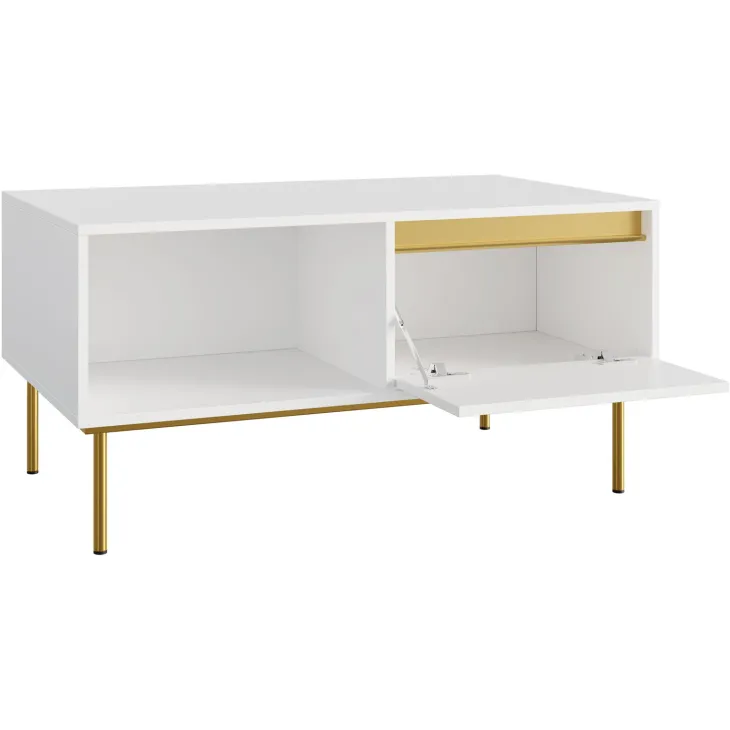 Tavolino da salotto 100x60cm 1 anta bianco oro Praga