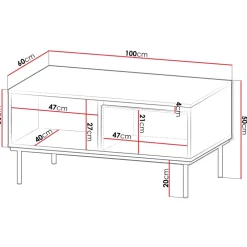 Tavolino da salotto 100x60cm 1 anta bianco oro Praga