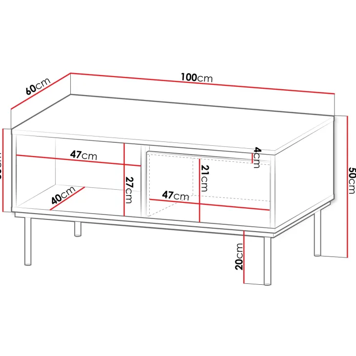 Tavolino da salotto 100x60cm 1 anta bianco oro Praga
