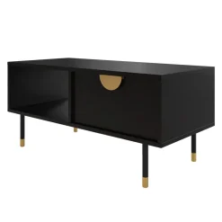 Tavolino da salotto 100x45cm 1 anta moderno nero Oriana