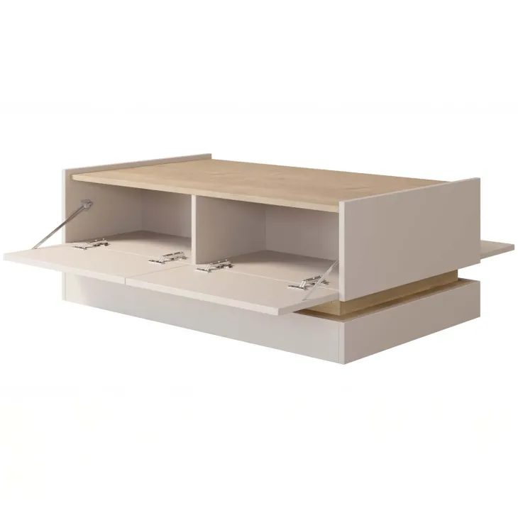 Tavolino da salotto 97x60cm 4 ante a ribalta beige rovere Rhea
