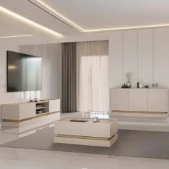 Tavolino da salotto 97x60cm 4 ante a ribalta beige rovere Rhea