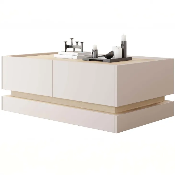 Tavolino da salotto 97x60cm 4 ante a ribalta beige rovere Rhea