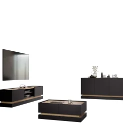 Tavolino da salotto 97x60cm 4 ante a ribalta nero rovere Rhea