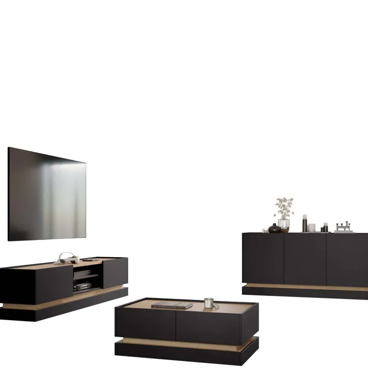 Tavolino da salotto 97x60cm 4 ante a ribalta nero rovere Rhea