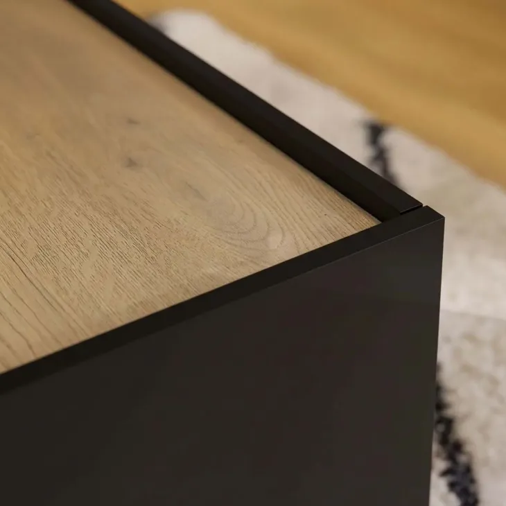 Tavolino da salotto 97x60cm 4 ante a ribalta nero rovere Rhea
