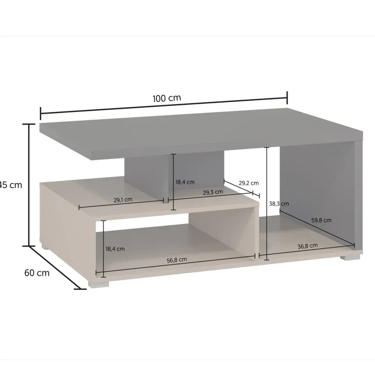 Tavolino da salotto 100x60cm beige grigio Matt