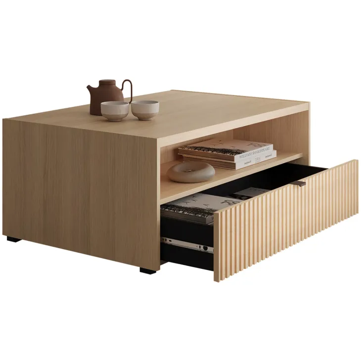 Tavolino da salotto 100x65cm cannettato 1 cassetto rovere Sally