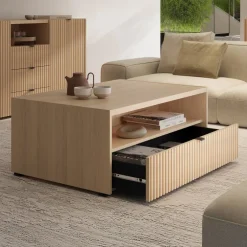 Tavolino da salotto 100x65cm cannettato 1 cassetto rovere Sally