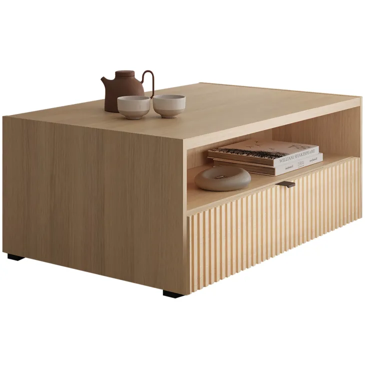 Tavolino da salotto 100x65cm cannettato 1 cassetto rovere Sally