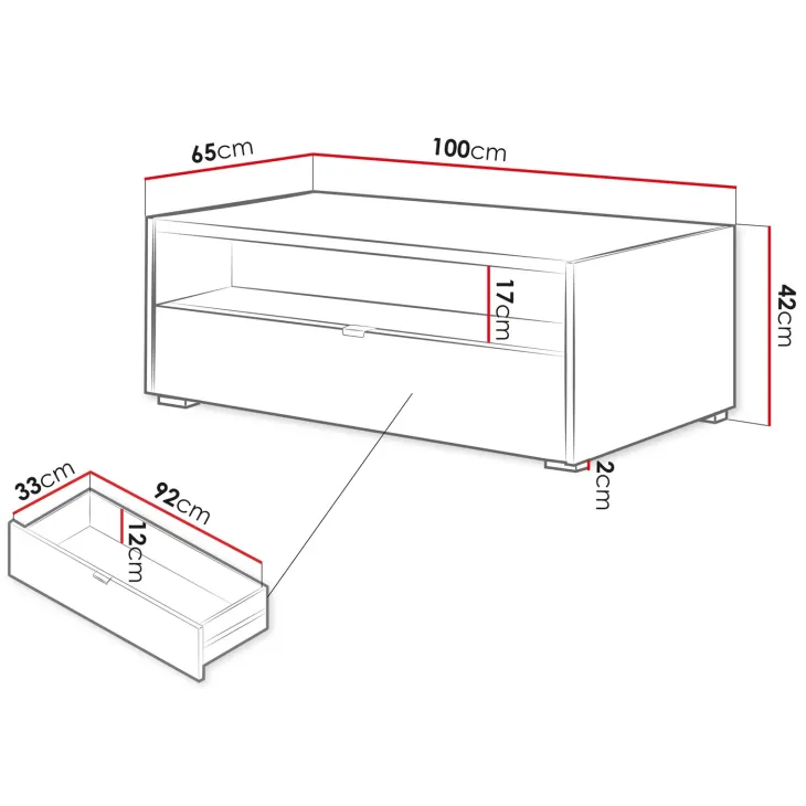 Tavolino da salotto 100x65cm cannettato 1 cassetto rovere Sally