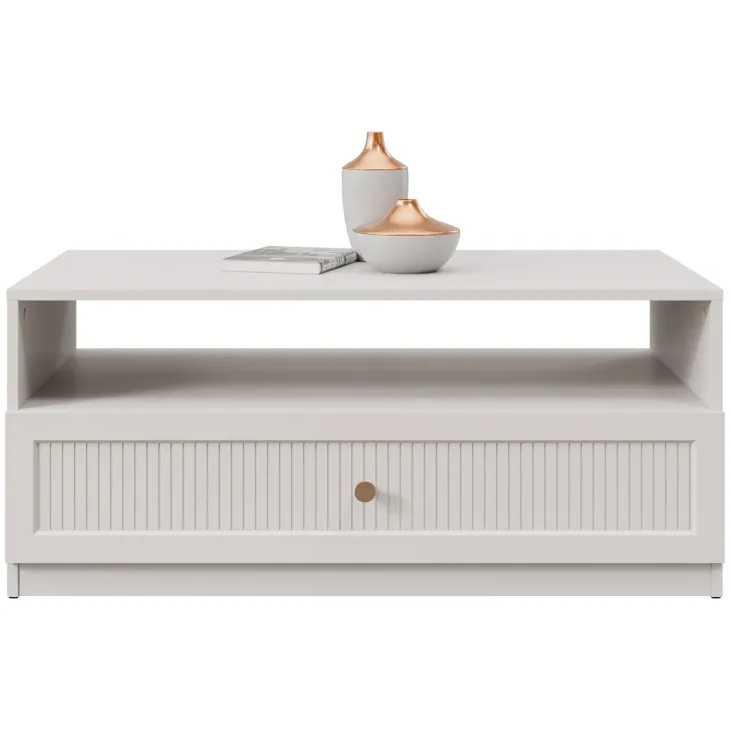 Tavolino da salotto 100x55cm cannettato 1 cassetto beige cashmere Rolly