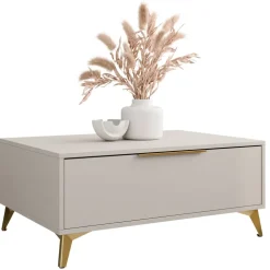 Tavolino da salotto 104x75cm 2 cassetti a frontale unico beige Miriam