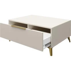 Tavolino da salotto 104x75cm 2 cassetti a frontale unico beige Miriam