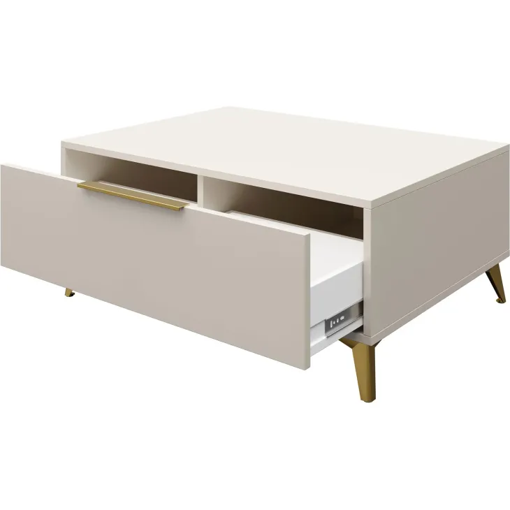 Tavolino da salotto 104x75cm 2 cassetti a frontale unico beige Miriam