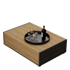 Tavolino da salotto 110x77 cm 2 cassetti con design cannettato rovere nero frassinato Norcia
