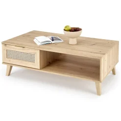 Tavolino da salotto 120x60cm 1 cassetto 1 vano a giorno moderno rovere Sombra