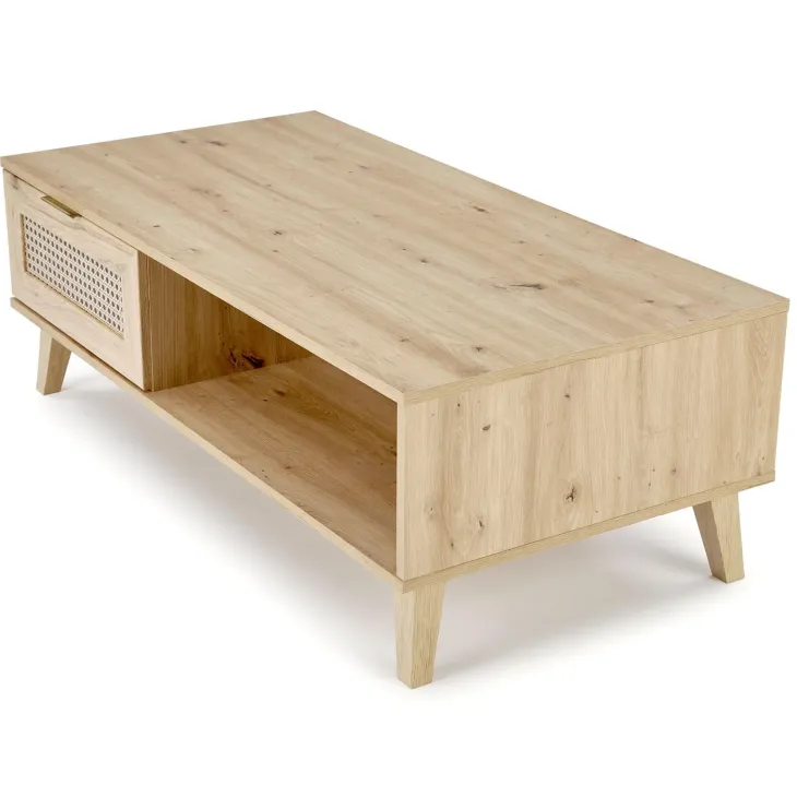 Tavolino da salotto 120x60cm 1 cassetto 1 vano a giorno moderno rovere Sombra