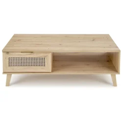 Tavolino da salotto 120x60cm 1 cassetto 1 vano a giorno moderno rovere Sombra