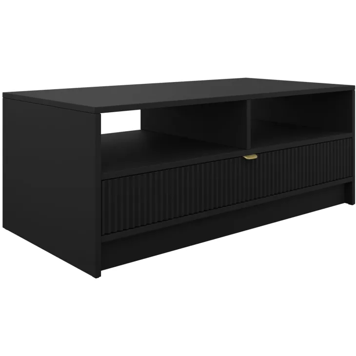 Tavolino da salotto 100x45cm con cassetto cannettato nero Athena